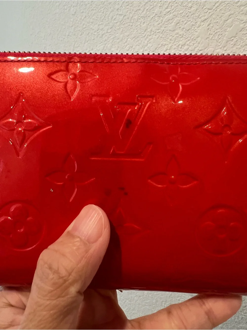 Louis Vuitton Red Vernis Embossed Zip Wallet with Gold Hardware